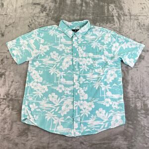 O1C Short Sleeve Hawaiian Button Down Shirt Mens Size XL Teal + White